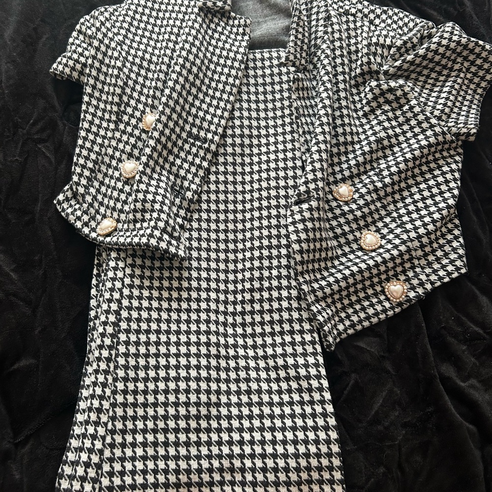 Cider Black and White Houndstooth Blazer & Pant Set